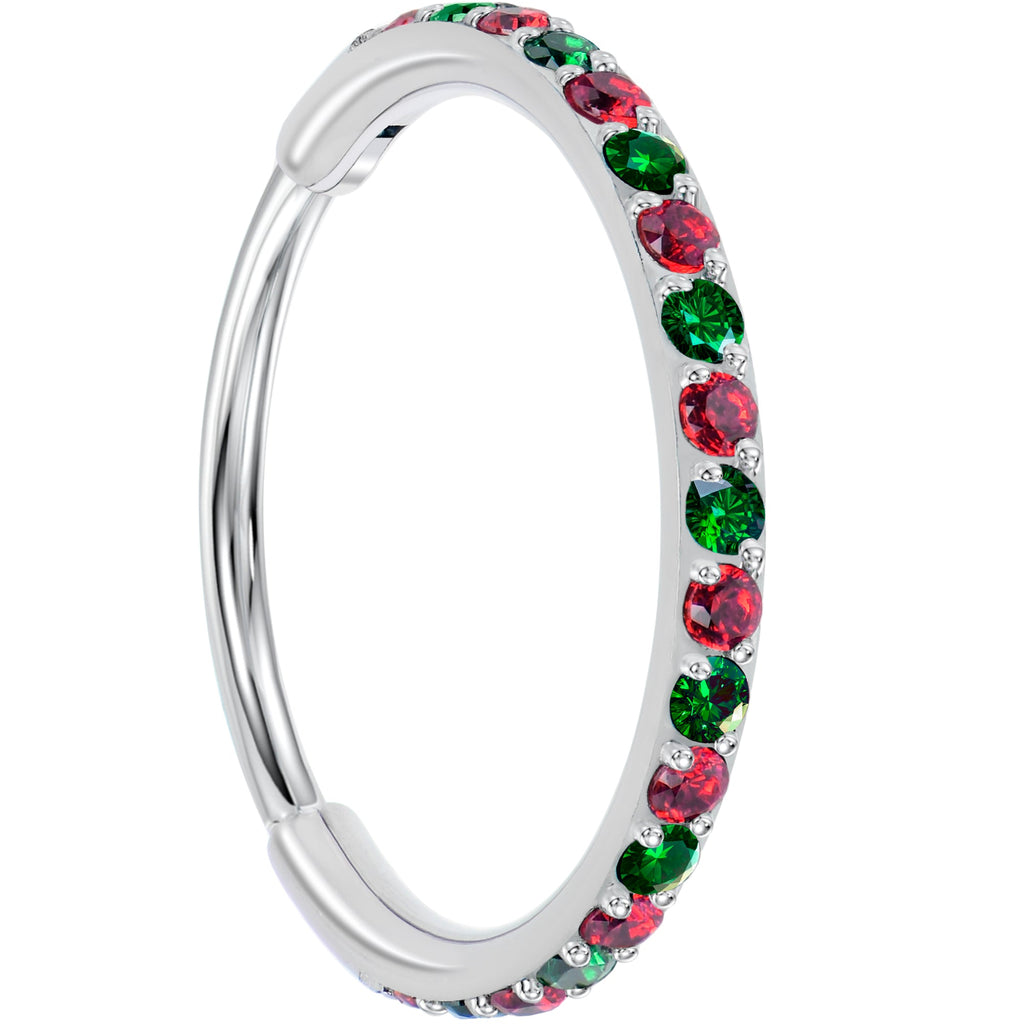 Anillo de nariz con bisagras de titanio, 20G, micro gema - Anillo de nariz de Navidad