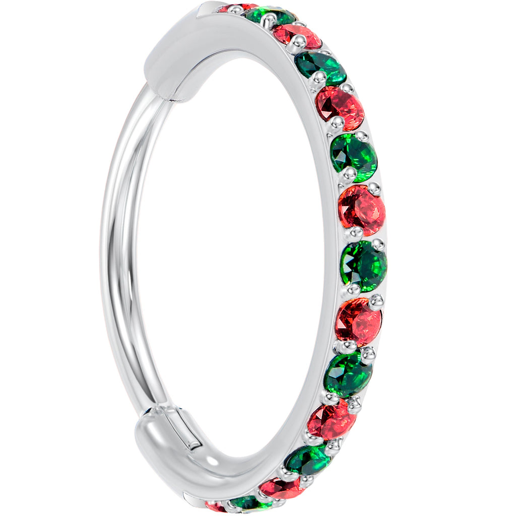 Anillo de nariz con bisagras de titanio, 20G, micro gema - Anillo de nariz de Navidad