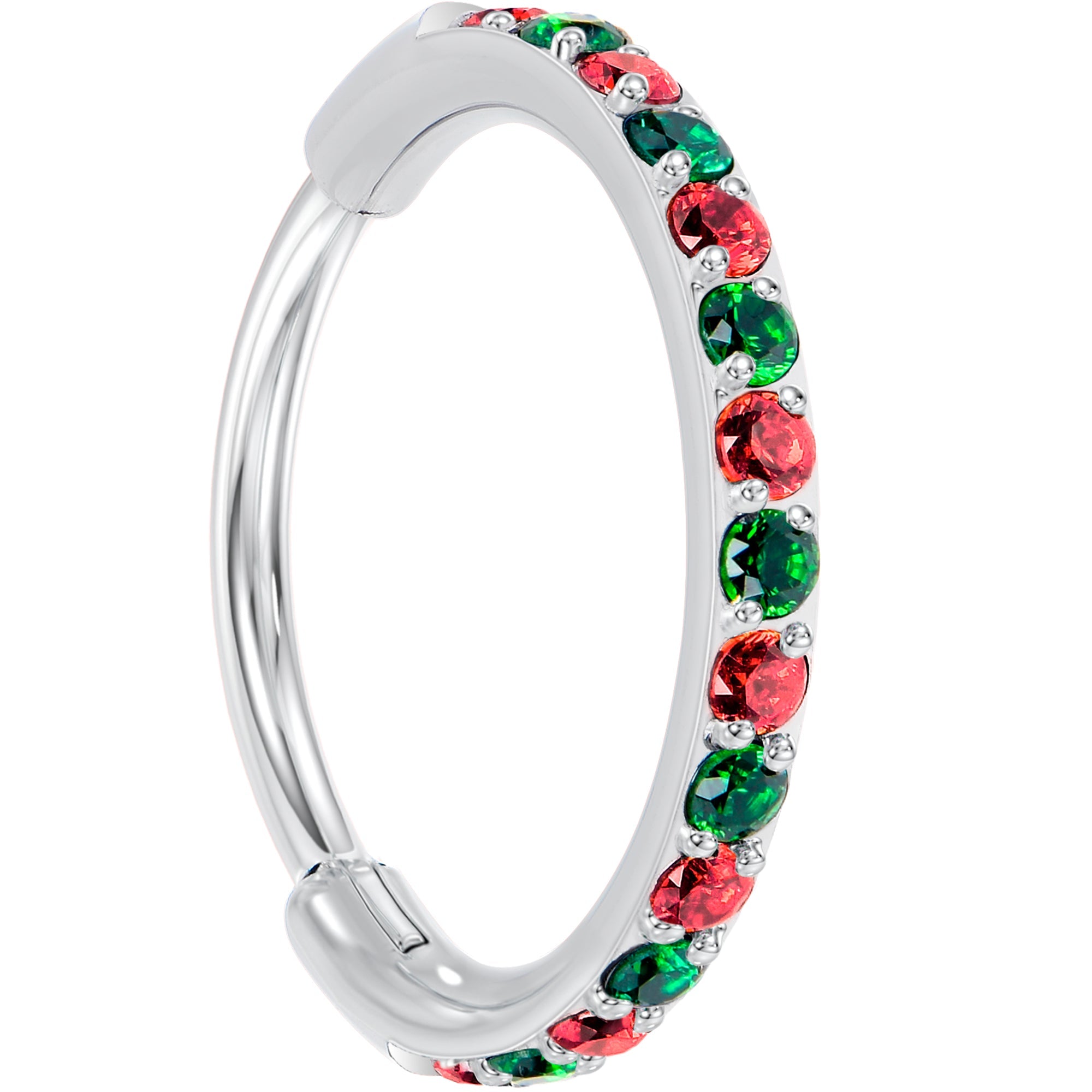 Anillo de nariz con bisagras de titanio, 20G, micro gema - Anillo de nariz de Navidad