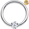14G 7/16 Solid 14k White Gold 4mm Clear Cubic Zirconia Tension Captive Ring