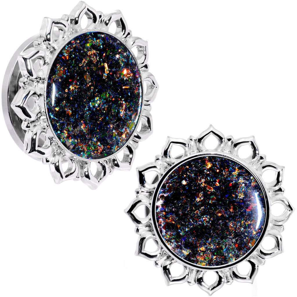Handcrafted Black Faux Opal Mandala Screw Fit Plug Set Sizes 8mm to 20mm