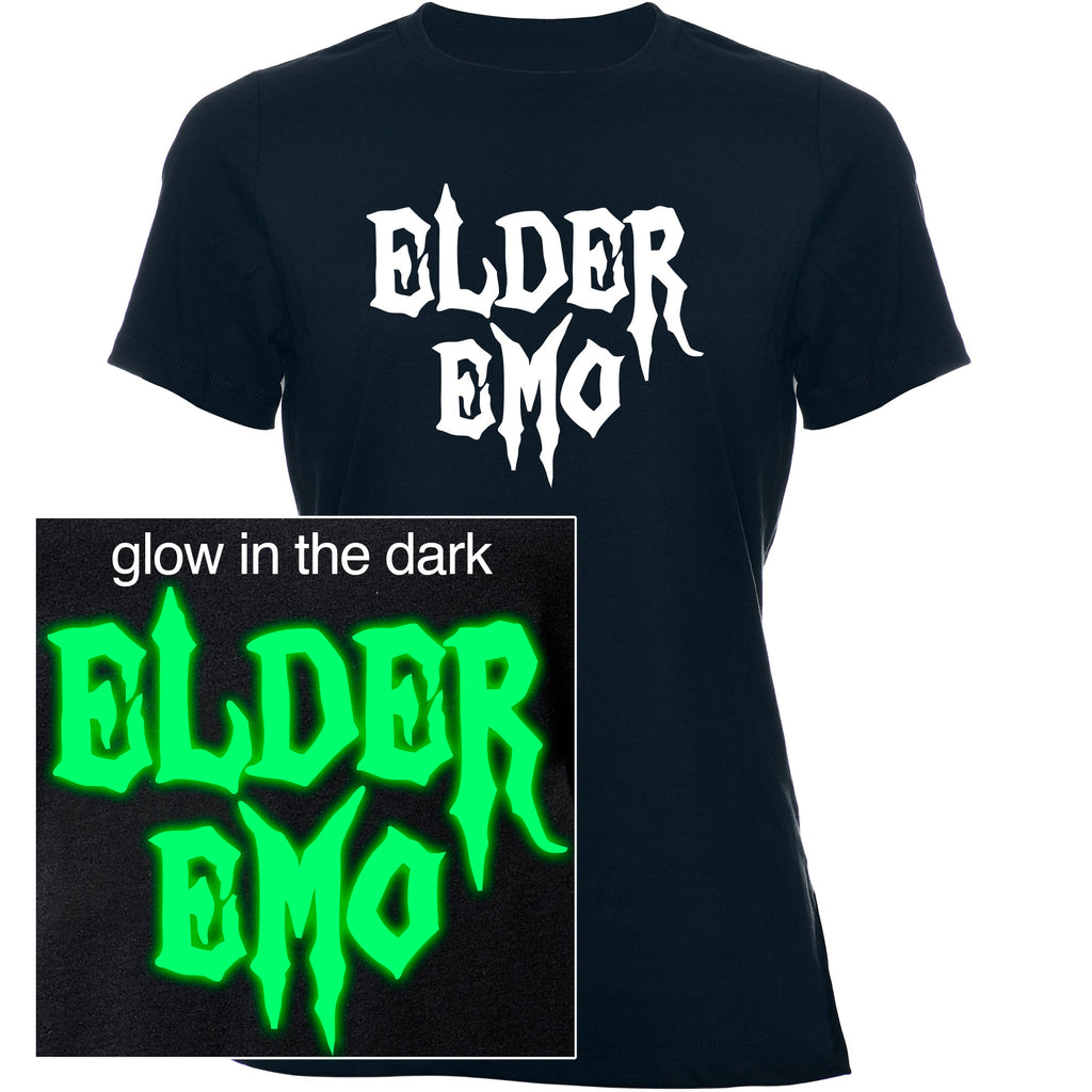 Camiseta negra para "Elder Emo" que brilla en la oscuridad