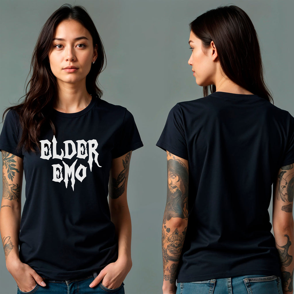 Camiseta negra para "Elder Emo" que brilla en la oscuridad