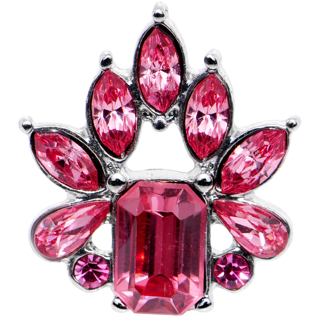 Pendiente de cartílago trago de 16G 1/4 con flor de gema rosa y amuleto de tiara