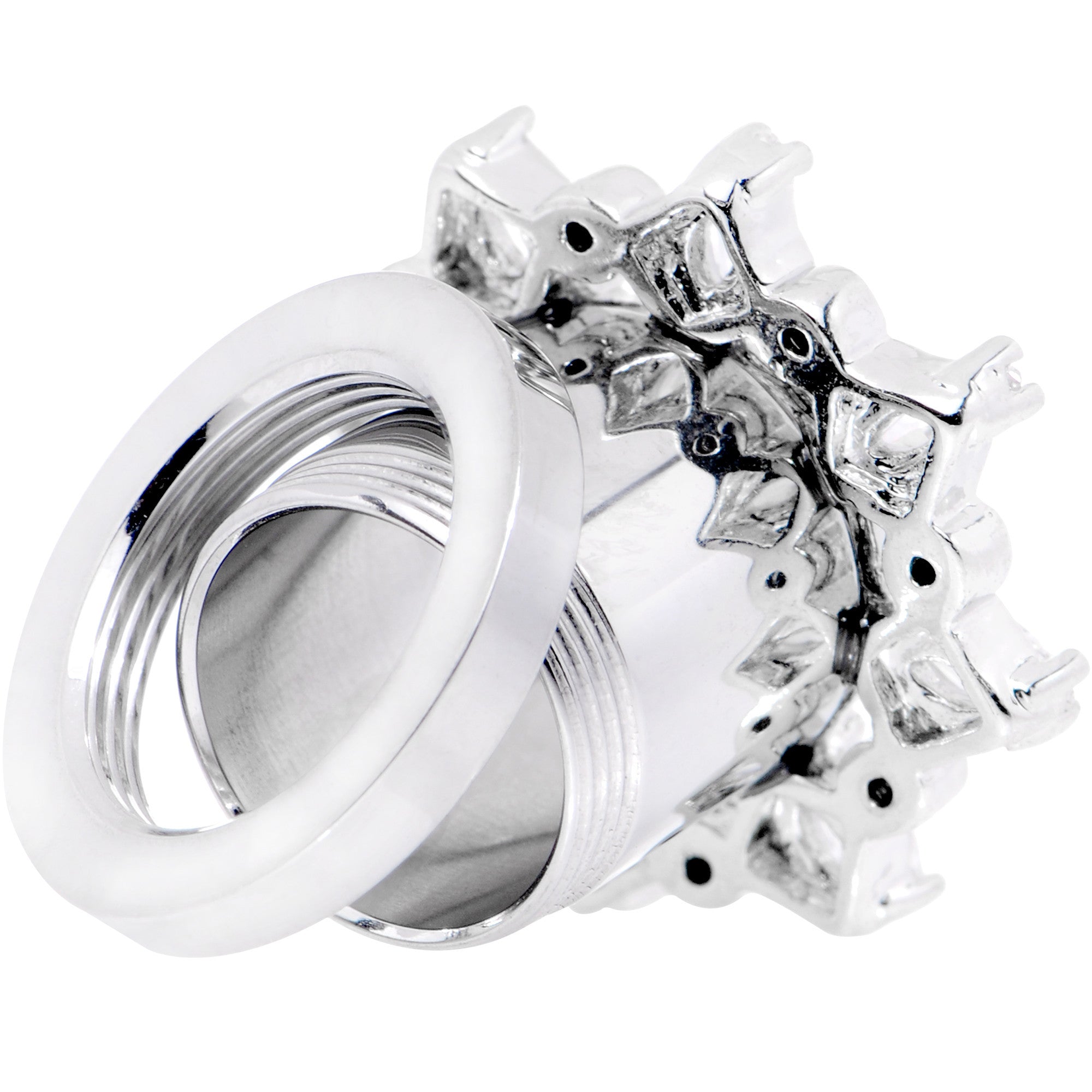 Set de túneles expansores de ajuste a rosca con flor de gema transparente de 00G