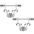 9/16 Set de aros colgantes de pezón con gemas transparentes con diseño de pareja de cisnes