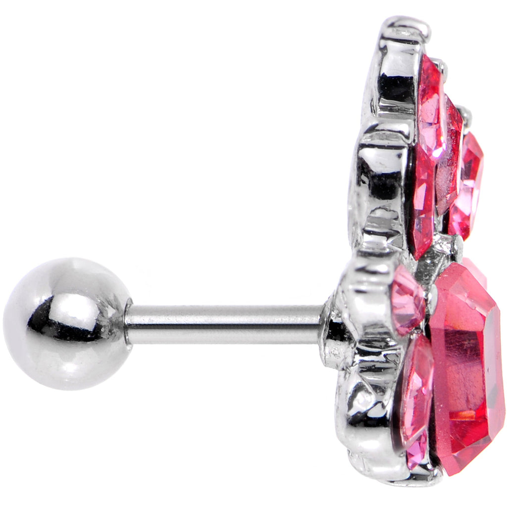 Pendiente de cartílago trago de 16G 1/4 con flor de gema rosa y amuleto de tiara