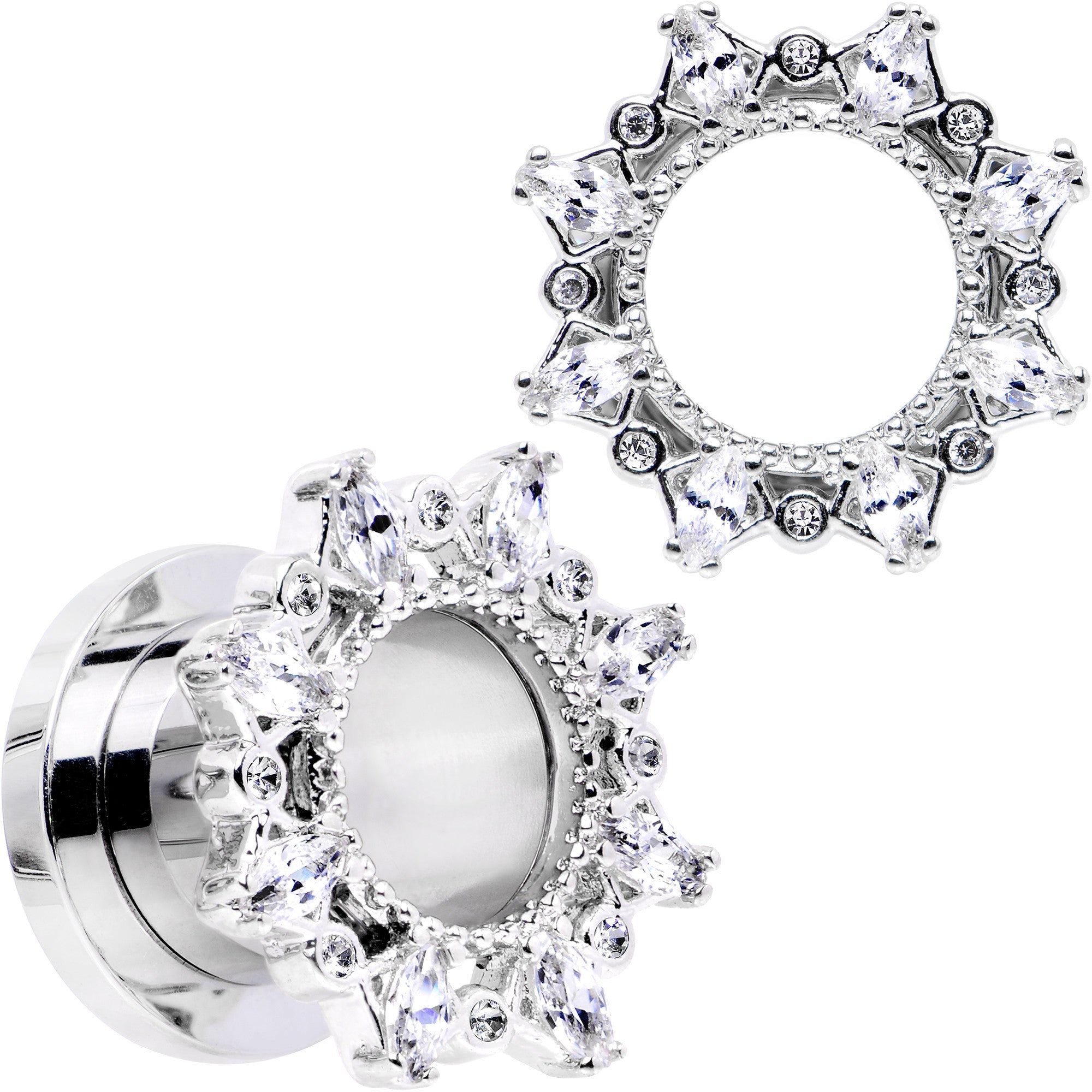 Set de túneles expansores de ajuste a rosca con flor de gema transparente de 00G