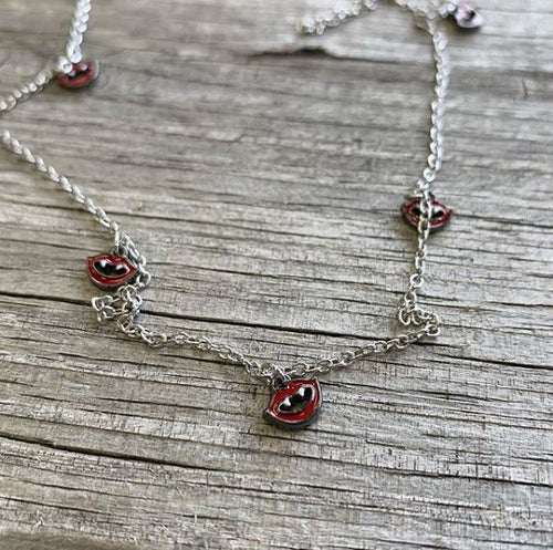 14G 5/8 Red Black Monster Fang Halloween Dangle Nipple Chain