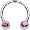 16G 3/8 4mm Herradura de Gema Rosa Circular Barbell