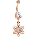 Piercing de ombligo colgante de flor en forma de estrella, anodizado en oro rosa con gema transparente