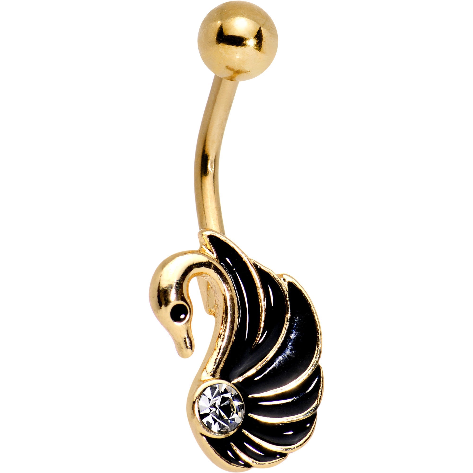Piercing para el ombligo con pluma de cisne de oro PVD con gema transparente