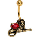 Piercing para Ombligo de León Guardián Descansando con Gema Roja y PVD Dorado