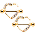 Set de protectores de pezón de 14G y 3/4 con gema transparente y corazón anodizado dorado