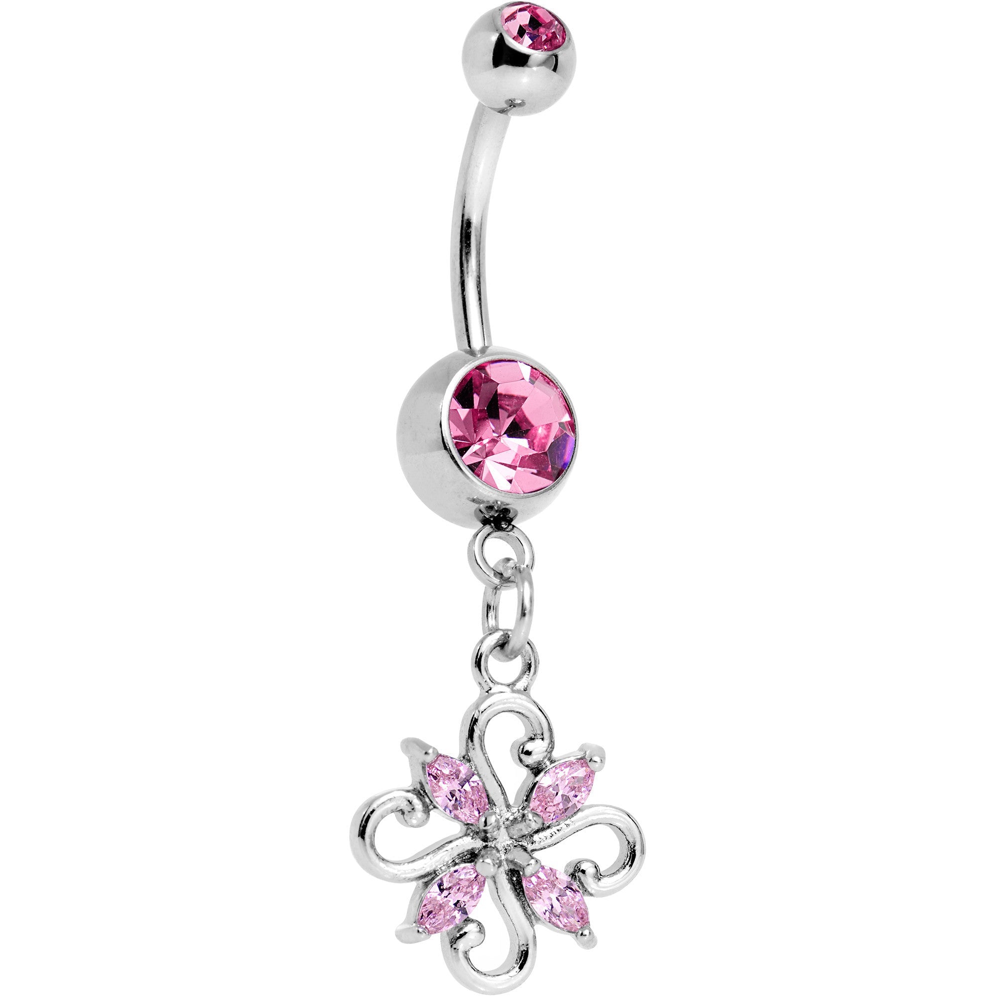 Anillo para ombligo colgante Twist con gema CZ rosa y diseño de moda