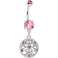 Anillo para ombligo con disco de circonita rosa y diseño barroco, colgante