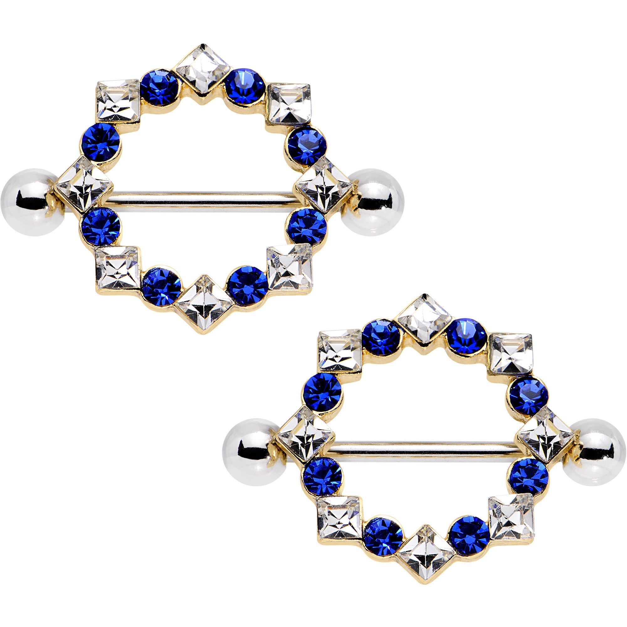 14G 3/4 Clear Blue Gem Crowned Monarch Nipple Shield Set