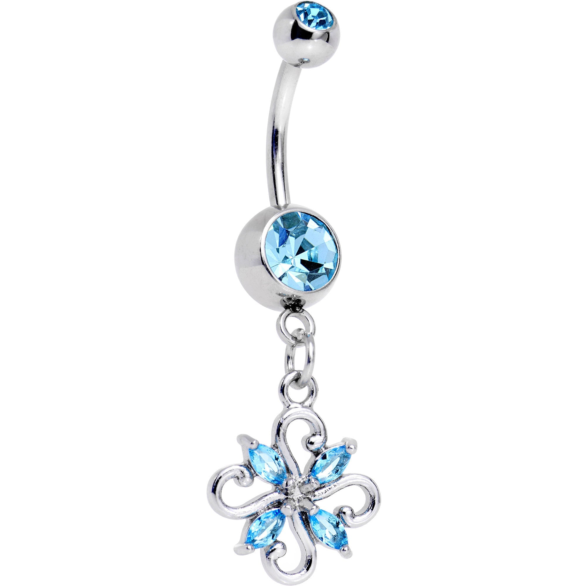 Anillo de vientre colgante Aqua CZ Gem con diseño retorcido de moda