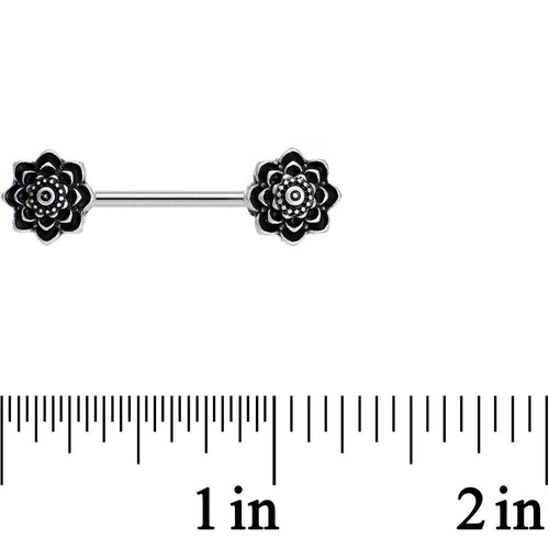 14G 5/8 Symmetric Black Lotus Flower Nipple Babell Set