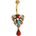 Piercing de ombligo colgante estilo filigrana antigua azul rojo del sudoeste