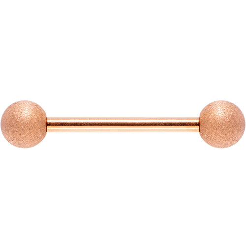 14G 5/8 Rose Gold Color PVD Sandblasted Barbell Tongue Ring