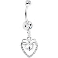Piercing de ombligo con colgante de corazón y moño con gemas de circonita transparentes