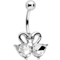 Piercing de ombligo con diseño de corazón de cisnes dobles y gema transparente