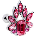 Pendiente de cartílago trago de 16G 1/4 con flor de gema rosa y amuleto de tiara